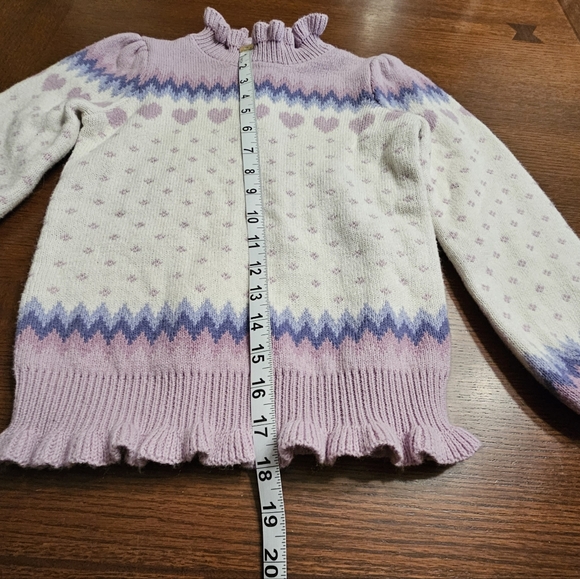Janie And Jack Cream And Sugar Fair Isle Heart Ruffle Sweater Size 7 - Picture 9 of 10